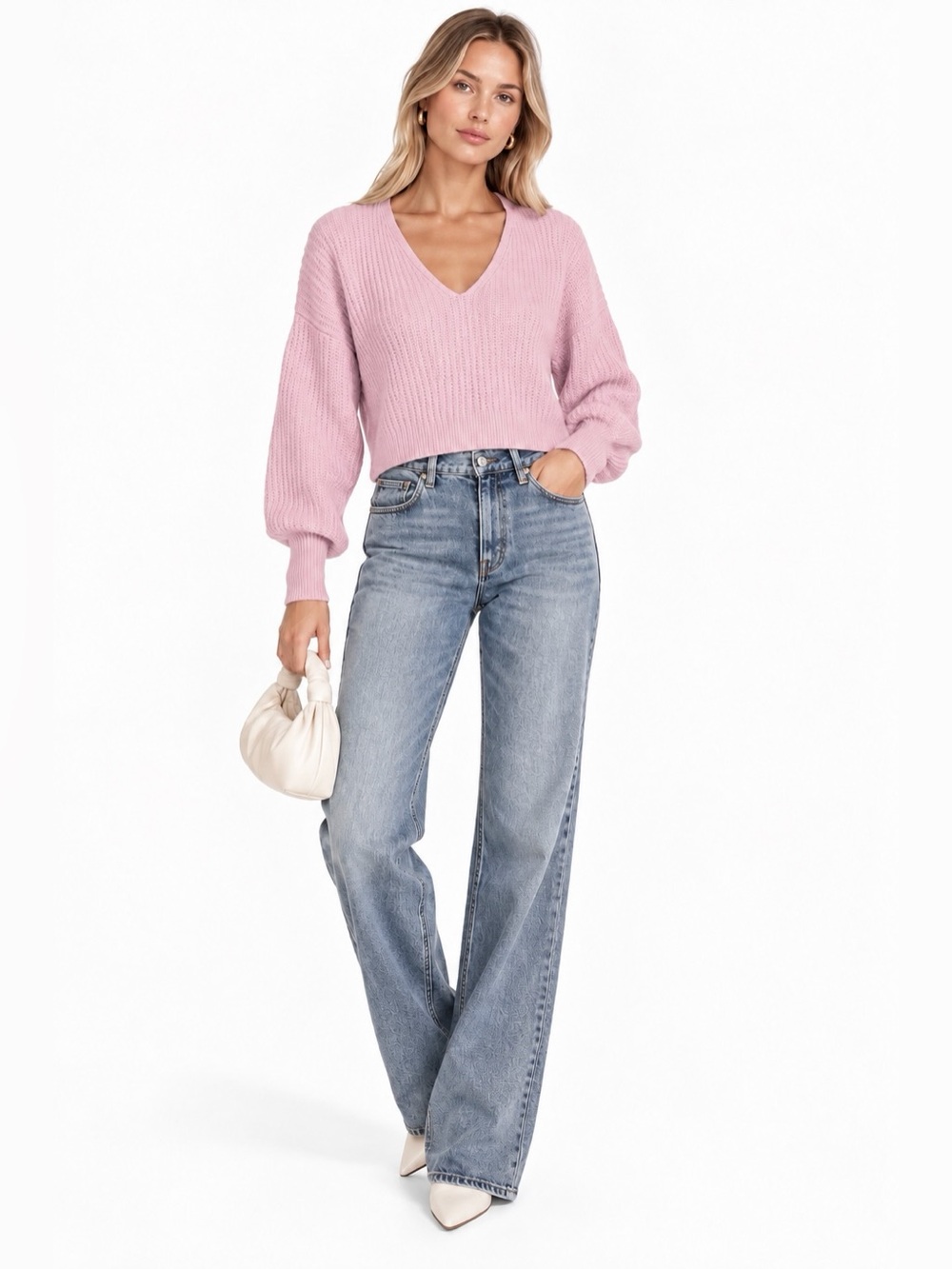 Aritzia The Group Babaton Merino Wool Cropped V Neck Sweater XS pink